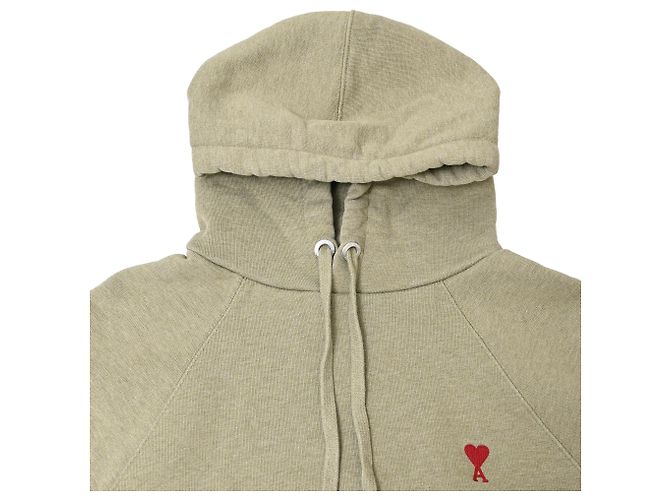 Kleine A Herz Popover Hoodie aus grüner Baumwolle AMI Paris Olivgrün - Ansicht 5