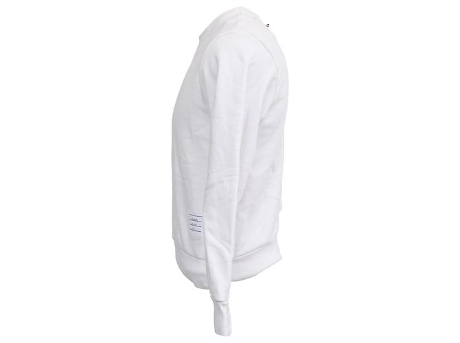Maglione in cotone bianco con collo rotondo e striscia centrale di Thom Browne Crudo - vista 2