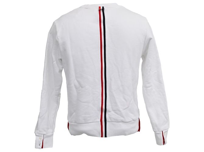 Maglione in cotone bianco con collo rotondo e striscia centrale di Thom Browne Crudo - vista 3