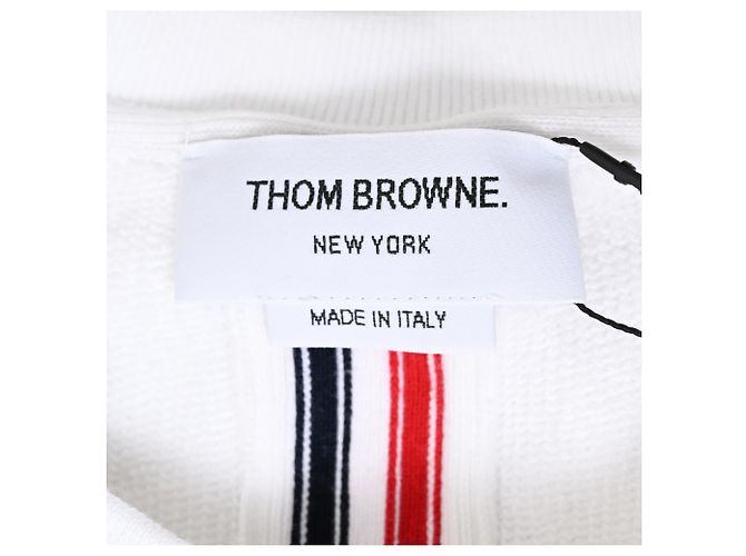 Maglione in cotone bianco con collo rotondo e striscia centrale di Thom Browne Crudo - vista 4