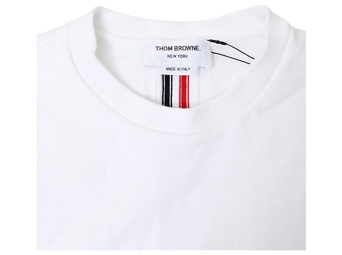 Maglione in cotone bianco con collo rotondo e striscia centrale di Thom Browne Crudo - vista 5