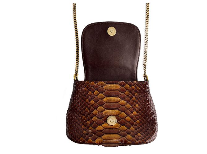 Gucci Blondie Mini Bolsa de Couro Exótico com Aba Bege x Marrom - vista 13
