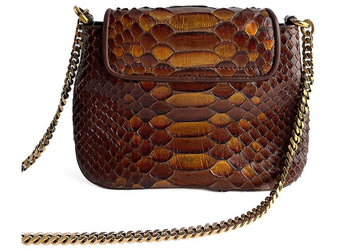 Gucci Blondie Mini Bolsa de Couro Exótico com Aba Bege x Marrom - vista 5