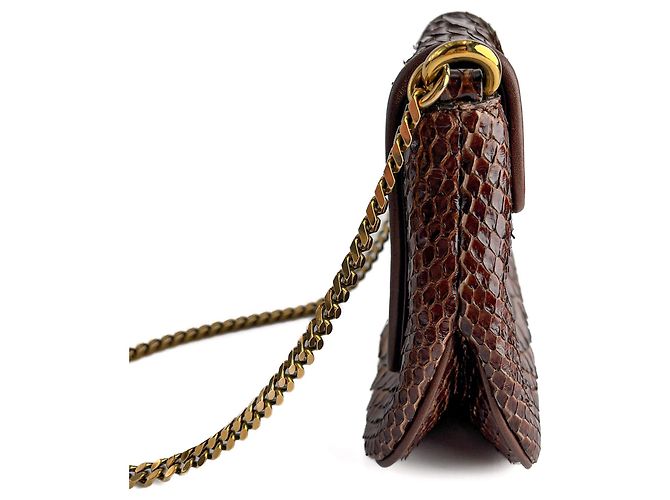 Gucci Blondie Mini Bolsa de Couro Exótico com Aba Bege x Marrom - vista 8
