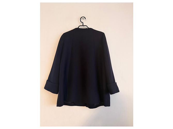 Claudie Pierlot Navy Blue Wool Jacket with Leather Pockets Dark blue - view 2