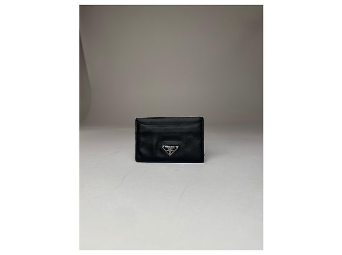 Vintage Prada Triangle Saffiano Leather Card Holder Black - view 11