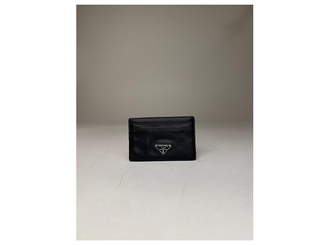 Vintage Prada Triangle Saffiano Leather Card Holder Black - view 3