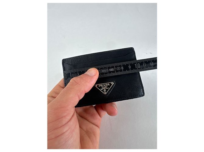Vintage Prada Triangle Saffiano Leather Card Holder Black - view 7
