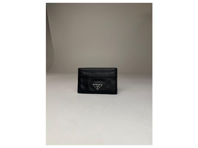Vintage Prada Triangle Saffiano Leather Card Holder Black - view 8