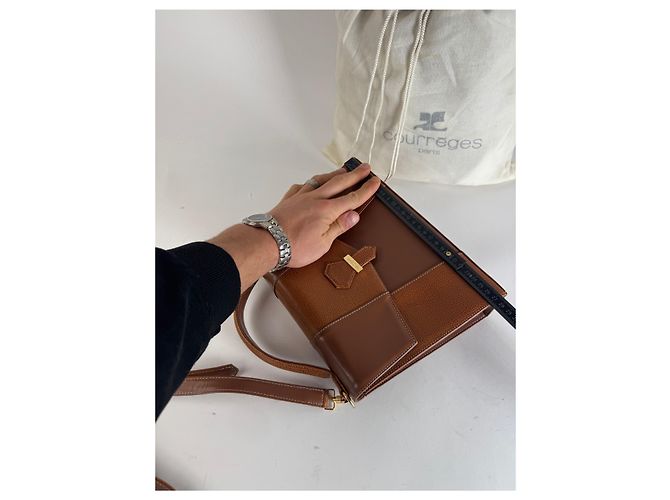 Vintage Courreges 2Way Lederhandtasche braun - Ansicht 8