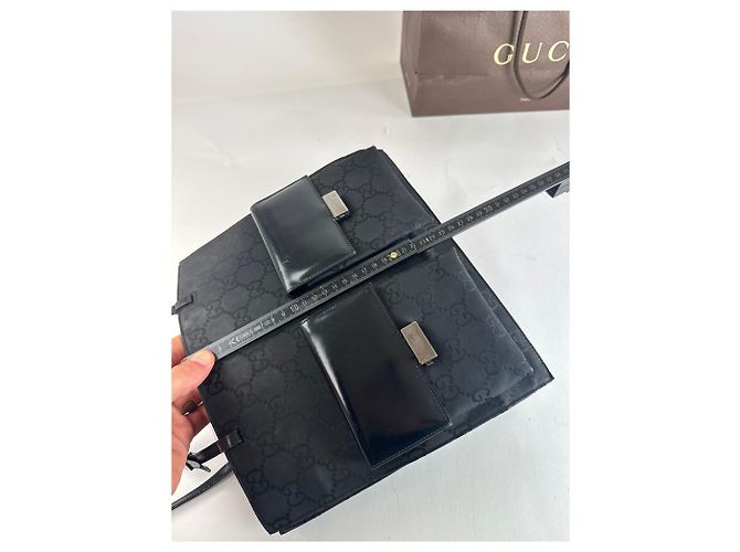 Bolsa de mão em lona e couro monograma Gucci vintage preta Preto - vista 10