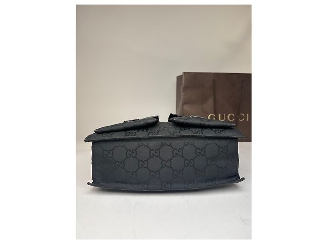 Bolsa de mão em lona e couro monograma Gucci vintage preta Preto - vista 11