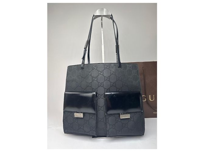 Bolsa de mão em lona e couro monograma Gucci vintage preta Preto - vista 12