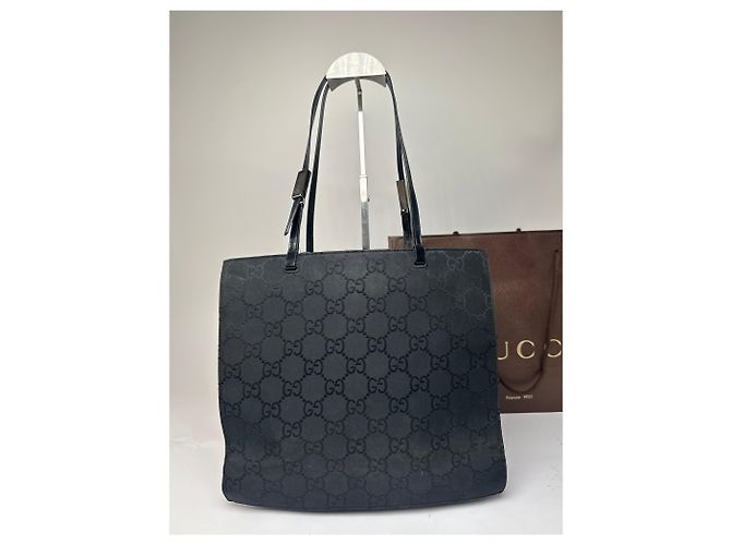 Bolsa de mão em lona e couro monograma Gucci vintage preta Preto - vista 13