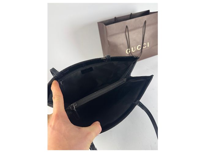 Bolsa de mão em lona e couro monograma Gucci vintage preta Preto - vista 3