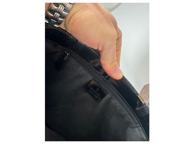 Bolsa de mão em lona e couro monograma Gucci vintage preta Preto - vista 4