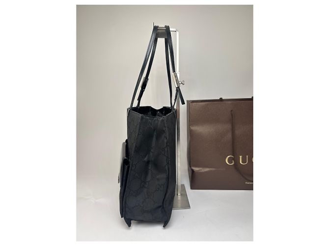 Bolsa de mão em lona e couro monograma Gucci vintage preta Preto - vista 5