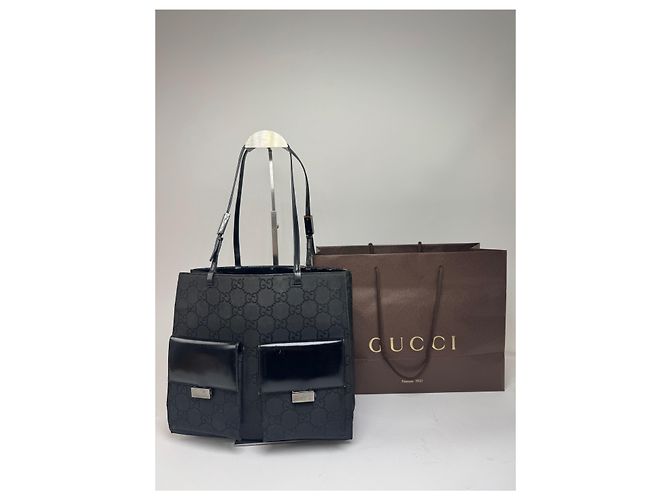 Bolsa de mão em lona e couro monograma Gucci vintage preta Preto - vista 7