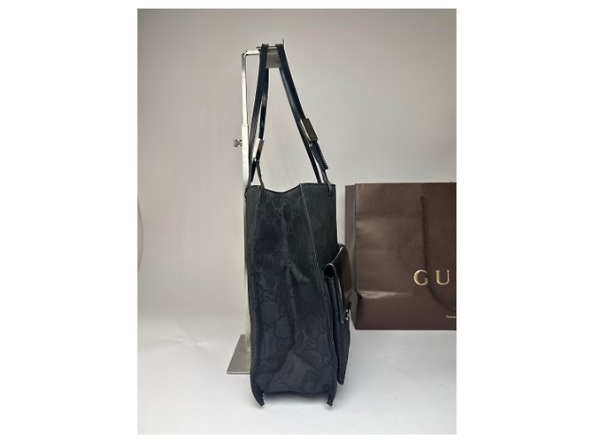 Bolsa de mão em lona e couro monograma Gucci vintage preta Preto - vista 8