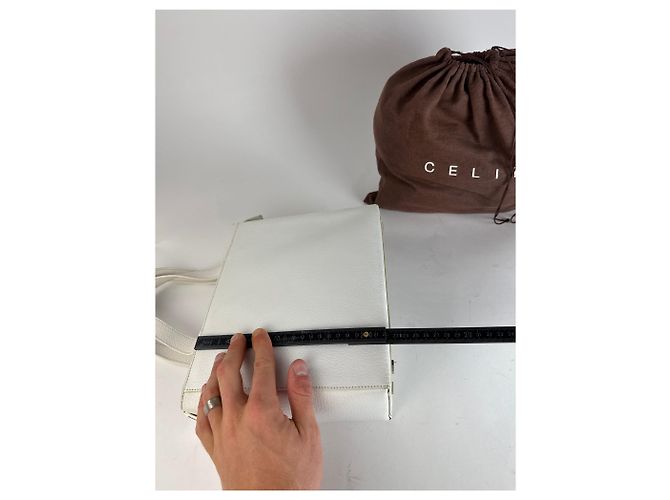 Céline Vintage Celine Paris 2Way Lederhandtasche Weiß - Ansicht 10