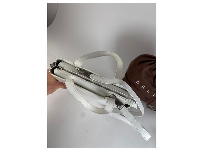 Céline Vintage Celine Paris 2Way Lederhandtasche Weiß - Ansicht 12