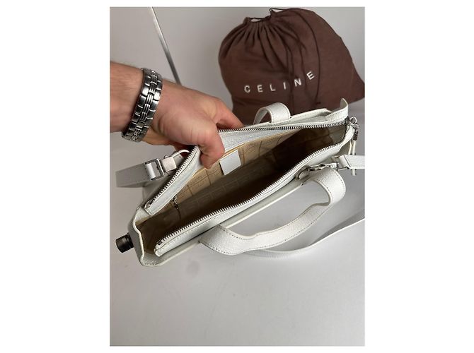 Céline Vintage Celine Paris 2Way Lederhandtasche Weiß - Ansicht 13
