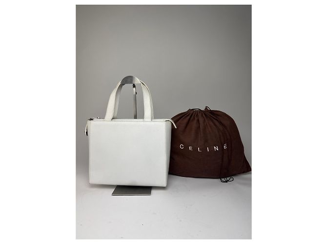 Céline Vintage Celine Paris 2Way Lederhandtasche Weiß - Ansicht 2