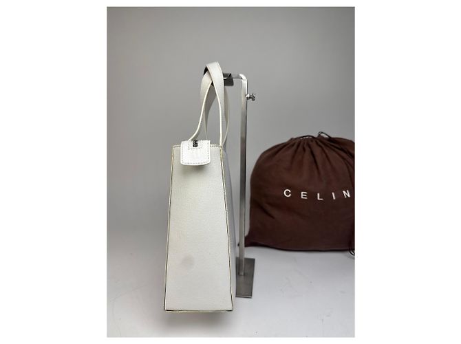 Céline Vintage Celine Paris 2Way Lederhandtasche Weiß - Ansicht 5
