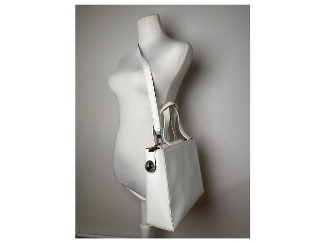 Céline Vintage Celine Paris 2Way Lederhandtasche Weiß - Ansicht 6