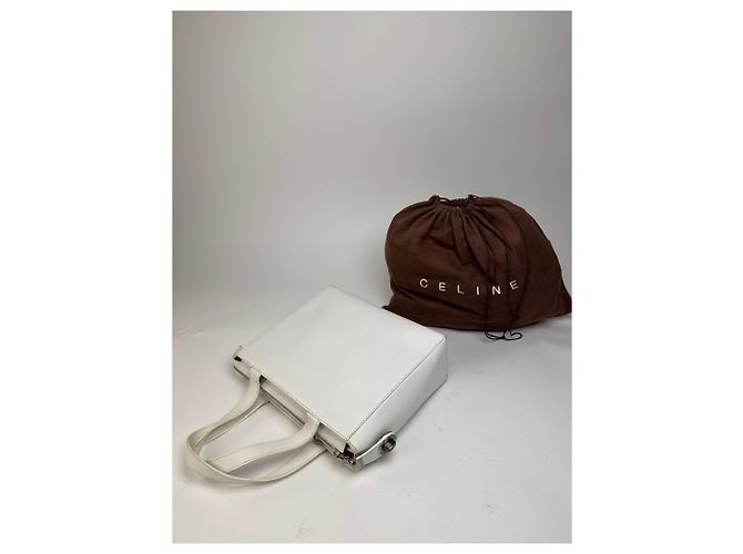 Céline Vintage Celine Paris 2Way Lederhandtasche Weiß - Ansicht 7