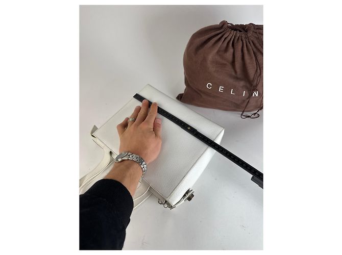 Céline Vintage Celine Paris 2Way Lederhandtasche Weiß - Ansicht 9