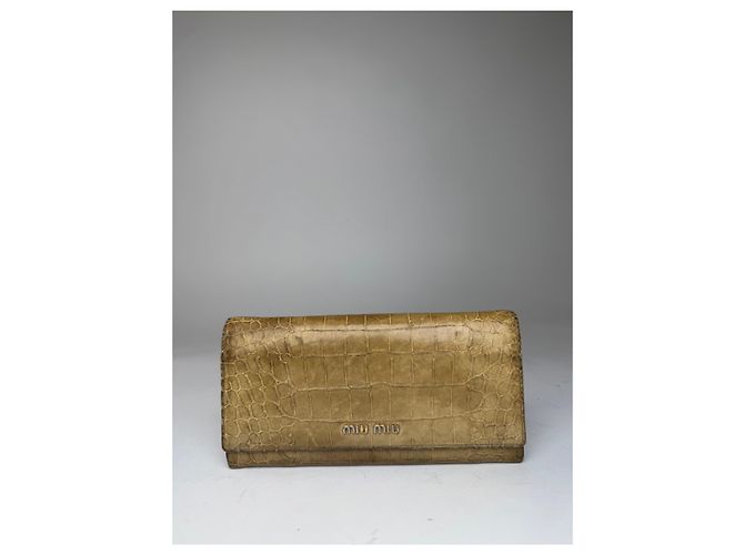 Vintage Miu Miu Crocodile Emblossed Leather Wallet Light Brown - view 11