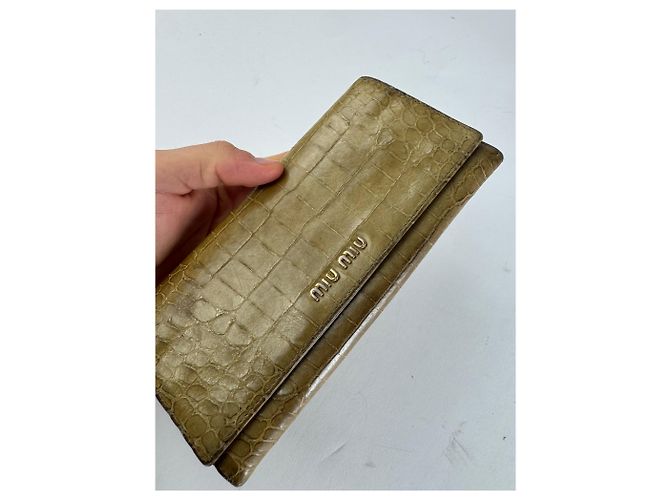 Vintage Miu Miu Crocodile Emblossed Leather Wallet Light Brown - view 3
