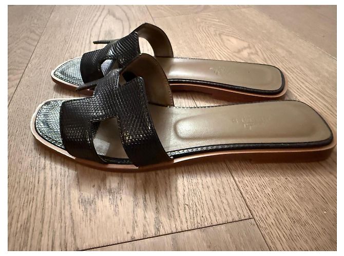 Sandali Hermès Oran in Lucertola Nera Nero - vista 10