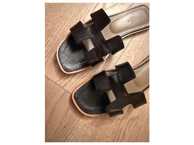 Sandali Hermès Oran in Lucertola Nera Nero - vista 5