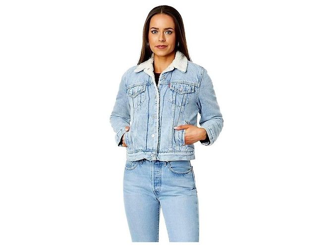 Levi's Damen Typ 3 Sherpa gefütterte blaue Denim Standard Trucker Jeansjacke - Ansicht 10