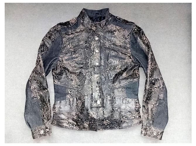Autre Marque H&D Classic Leather Collection - Distressed Genuine Leather & Denim Panel Acid Wash Jacket - view 2