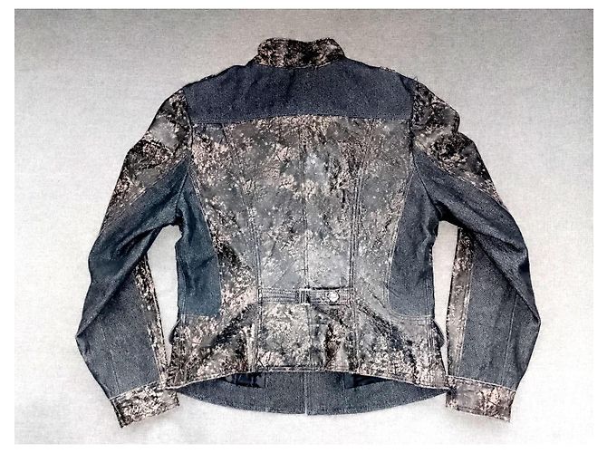 Autre Marque H&D Classic Leather Collection - Distressed Genuine Leather & Denim Panel Acid Wash Jacket - view 4