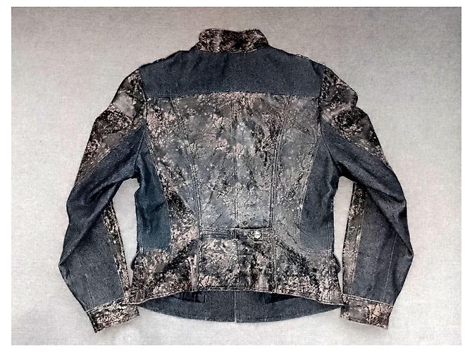 Autre Marque H&D Classic Leather Collection - Distressed Genuine Leather & Denim Panel Acid Wash Jacket - view 5