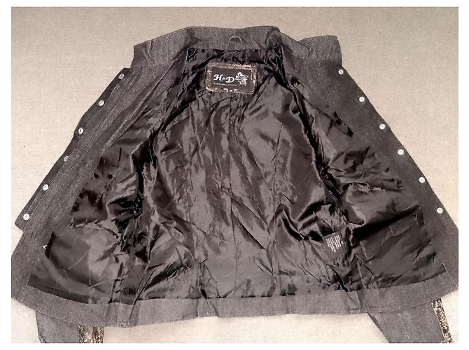 Autre Marque H&D Classic Leather Collection - Distressed Genuine Leather & Denim Panel Acid Wash Jacket - view 6