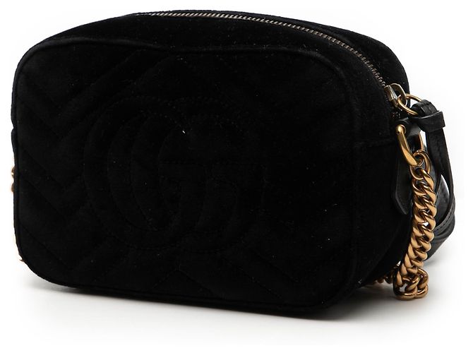 Gucci Mini GG Marmont Nero in Velluto Matelassé Decorato con Cristalli - vista 2