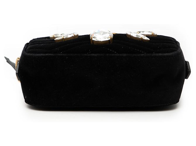 Gucci Mini GG Marmont Nero in Velluto Matelassé Decorato con Cristalli - vista 3