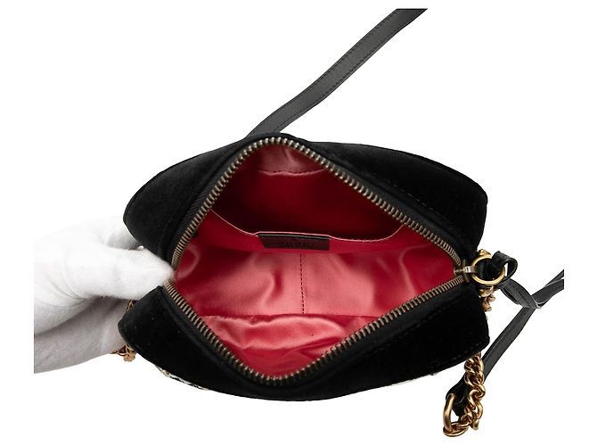 Gucci Mini GG Marmont Nero in Velluto Matelassé Decorato con Cristalli - vista 4