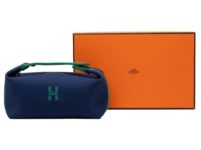 Custodia Bride A Brac Piccola in Tela Blu Hermès - vista 7