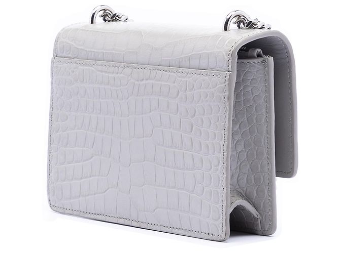 Cartera Saint Laurent Mini de Cuero Gris Croc Embossed Monograma Sunset con Cadena - vista 2