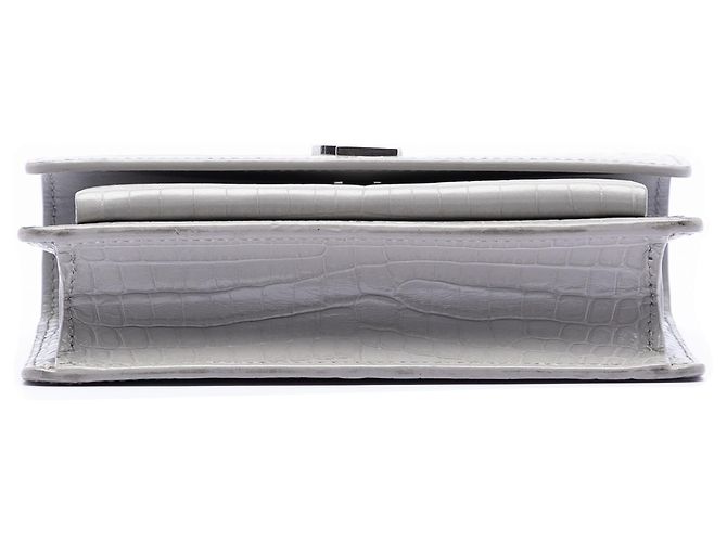Cartera Saint Laurent Mini de Cuero Gris Croc Embossed Monograma Sunset con Cadena - vista 3