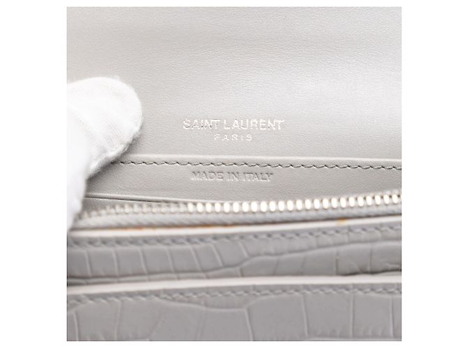 Cartera Saint Laurent Mini de Cuero Gris Croc Embossed Monograma Sunset con Cadena - vista 6