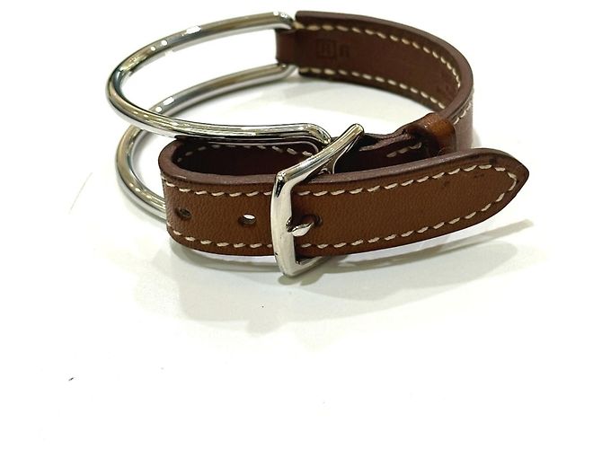 Bracciale in pelle marrone e metallo Hermès - vista 2