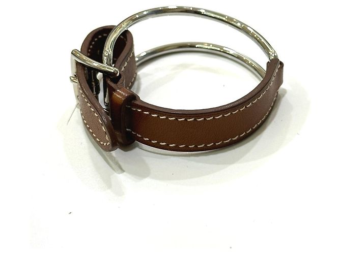 Bracciale in pelle marrone e metallo Hermès - vista 3