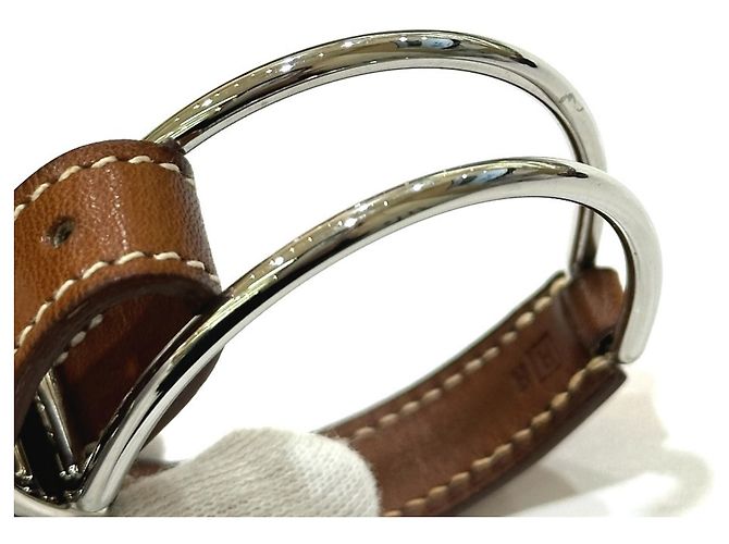 Bracciale in pelle marrone e metallo Hermès - vista 4